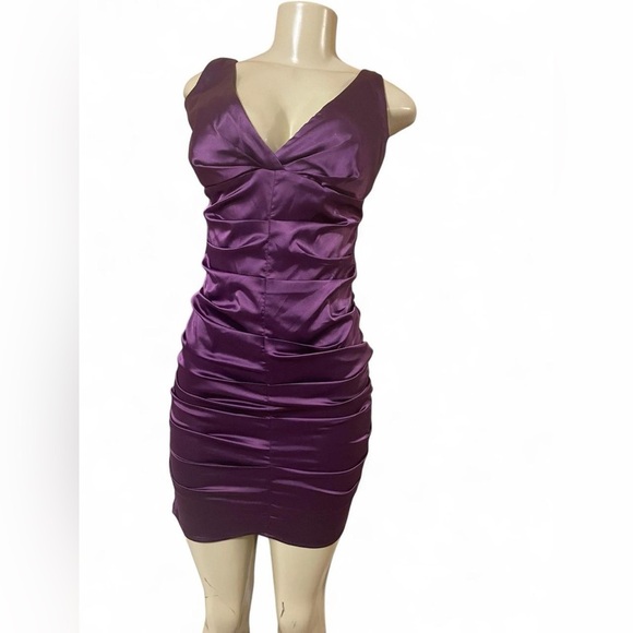 Rubber Ducky Productions Purple Ruched Bodycon Mini Dress - Picture 1 of 6